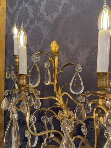 Paire d’importantes girandoles en bronze doré et décor de cristal taillé vers 1890 - 