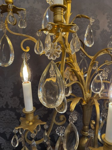 Antiquités - Paire d’importantes girandoles en bronze doré et décor de cristal taillé vers 1890