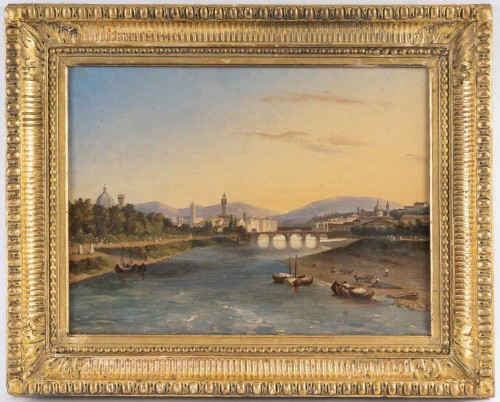 Paintings & Drawings  - Charles-Édouard Hugot (1815–1886) Views of the Arno Riverbanks Florence