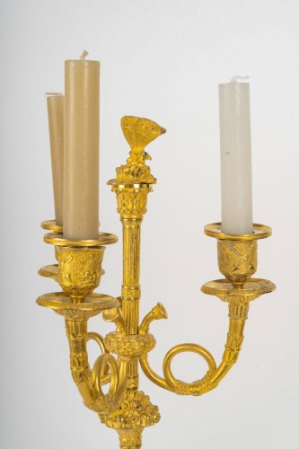 Lighting  - A Fine Pair of Empire Period Bronze Candelabra with Classical Figures 1805