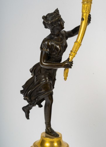 A Fine Pair of Empire Period Bronze Candelabra with Classical Figures 1805 - Empire