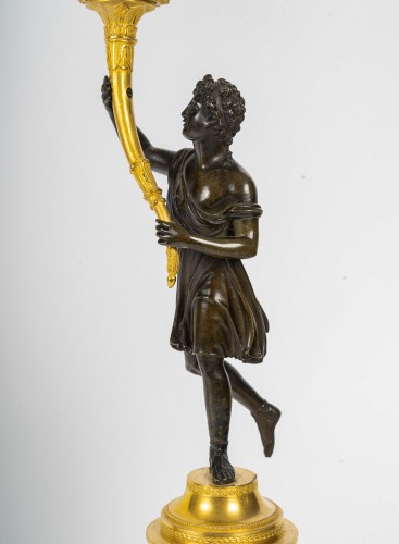 Empire - A Fine Pair of Empire Period Bronze Candelabra with Classical Figures 1805