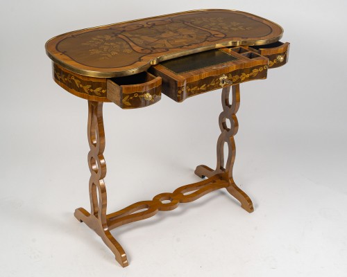 André-Louis Gilbert (1746–1809) – Table écritoire à marqueterie de chasse, vers 1775 - Transition