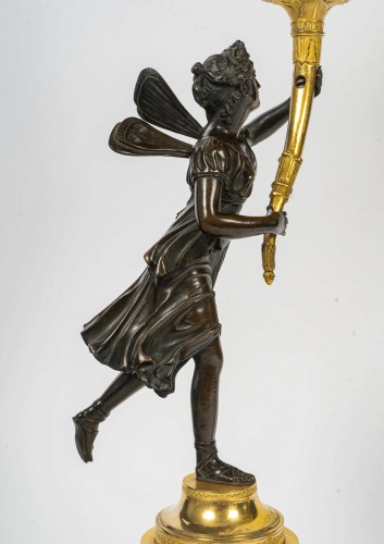 Pair of Empire Period Bronze Candelabra Antique Figures of Psyche &amp; Anteros - 