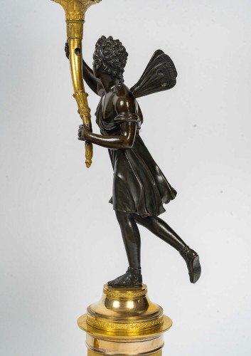 19th century - Pair of Empire Period Bronze Candelabra Antique Figures of Psyche &amp; Anteros