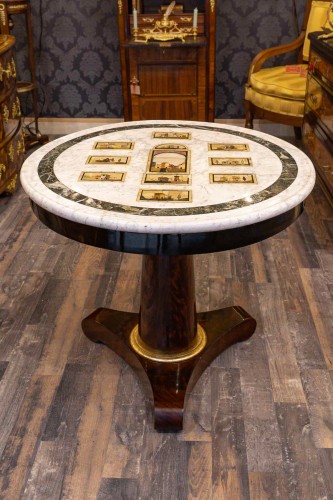 Table guéridon à marqueterie de pierres dures et marbre, Florence vers 1810 - Mobilier Style Empire