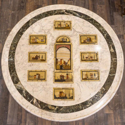 Table guéridon à marqueterie de pierres dures et marbre, Florence vers 1810 - MLD Antiquités