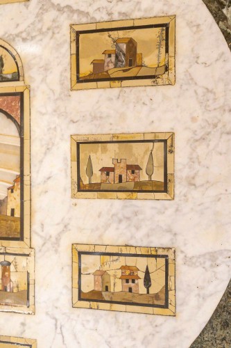 Table guéridon à marqueterie de pierres dures et marbre, Florence vers 1810 - Empire