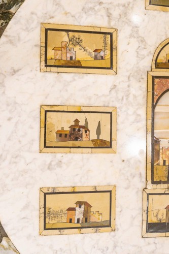 Empire - Table guéridon à marqueterie de pierres dures et marbre, Florence vers 1810