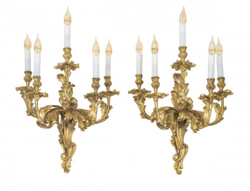Pair of Gilt Bronze Five-Light Wall Sconces, c. 1890