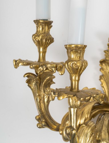 Pair of Gilt Bronze Five-Light Wall Sconces, c. 1890 - 