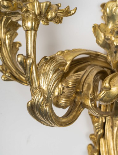 Pair of Gilt Bronze Five-Light Wall Sconces, c. 1890 - Art nouveau