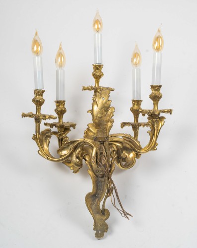 Antiquités - Pair of Gilt Bronze Five-Light Wall Sconces, c. 1890