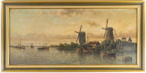 Auguste Henri Musin (1852–1923) Fin d’un jour d’été sur la Meuse vers 1880 - Tableaux et dessins Style 
