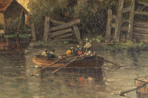XIXe siècle - Auguste Henri Musin (1852–1923) Fin d’un jour d’été sur la Meuse vers 1880