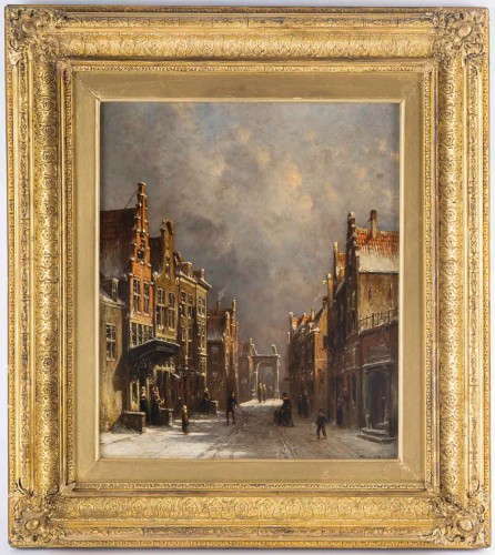 Petrus Gerardus Vertin (1819-1893) Rue d’Amsterdam Enneigée vers 1860 - Tableaux et dessins Style 