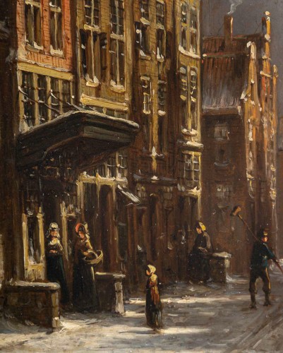 Petrus Gerardus Vertin (1819-1893) Rue d’Amsterdam Enneigée vers 1860 - MLD Antiquités