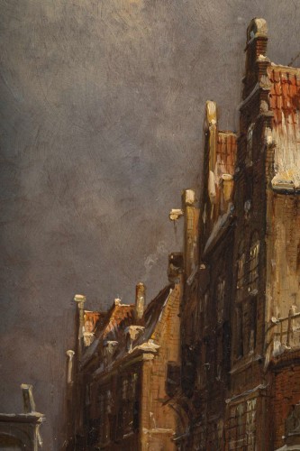 XIXe siècle - Petrus Gerardus Vertin (1819-1893) Rue d’Amsterdam Enneigée vers 1860