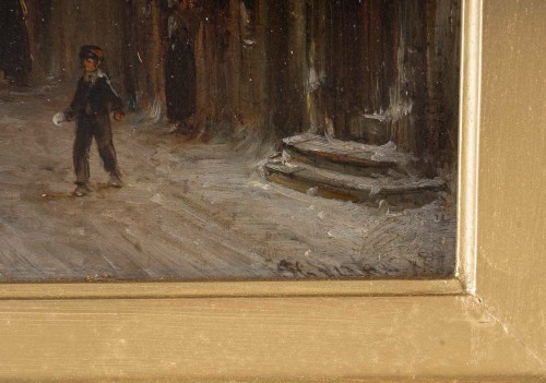 Antiquités - Petrus Gerardus Vertin (1819-1893) Rue d’Amsterdam Enneigée vers 1860