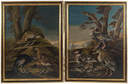 Natures Mortes aux oiseaux Italie fin XVIIIe, suiveur de Giovanni Crivelli