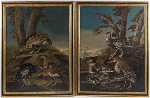 Natures Mortes aux oiseaux Italie fin XVIIIe, suiveur de Giovanni Crivelli - Tableaux et dessins Style 