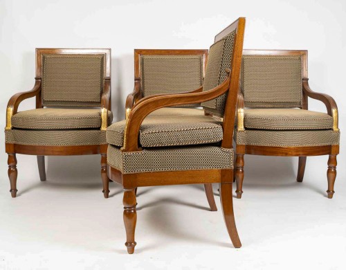 Antiquités - François Honoré Jacob (1770-1841) Quatre grands fauteuils en acajou d’époque Empire