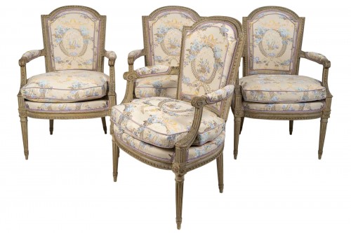 Suite de quatre fauteuils cabriolet, époque Louis XVI, estampillés Sulpice Brizard