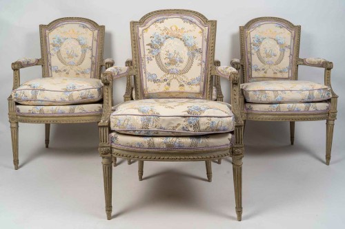 Suite de quatre fauteuils cabriolet, époque Louis XVI, estampillés Sulpice Brizard - MLD Antiquités