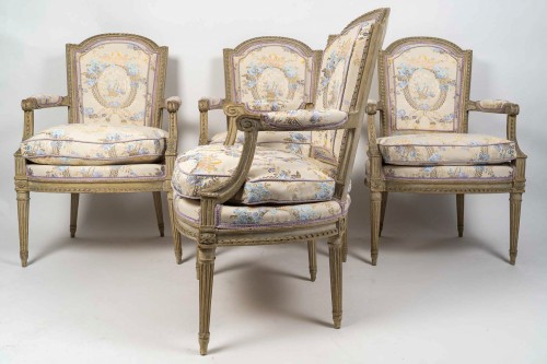 Suite de quatre fauteuils cabriolet, époque Louis XVI, estampillés Sulpice Brizard - Louis XVI