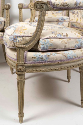 Louis XVI - Suite de quatre fauteuils cabriolet, époque Louis XVI, estampillés Sulpice Brizard