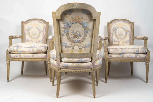 Antiquités - Suite de quatre fauteuils cabriolet, époque Louis XVI, estampillés Sulpice Brizard