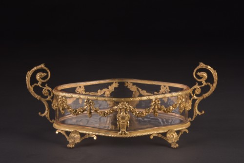 Antiquités - Jardinière en cristal taillé en bronze doré