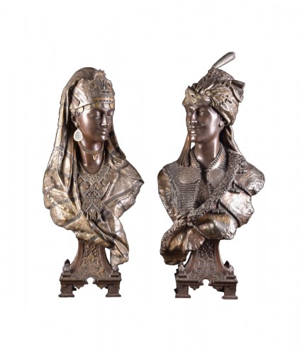 Paire de bustes orientalistes en régule, France XIXe