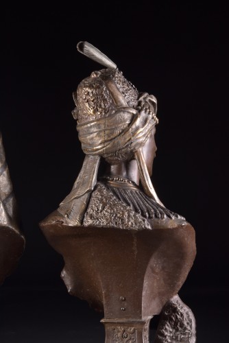 Paire de bustes orientalistes en régule, France XIXe - 