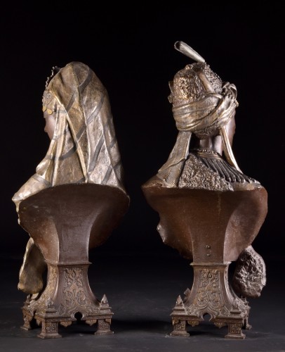  - Paire de bustes orientalistes en régule, France XIXe