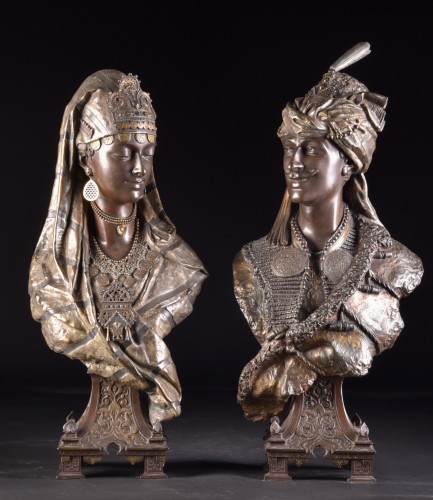 Antiquités - Paire de bustes orientalistes en régule, France XIXe