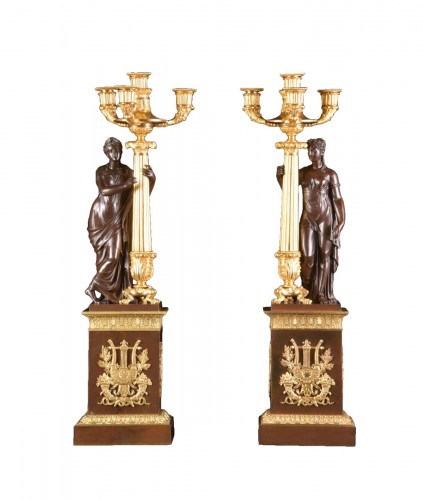 Imposant large pair Charles X-kandelaars with Griekse muzen