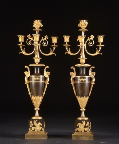Paire de grands candélabres Empire à fonction de vases ou bougeoirs - Mora Antiques