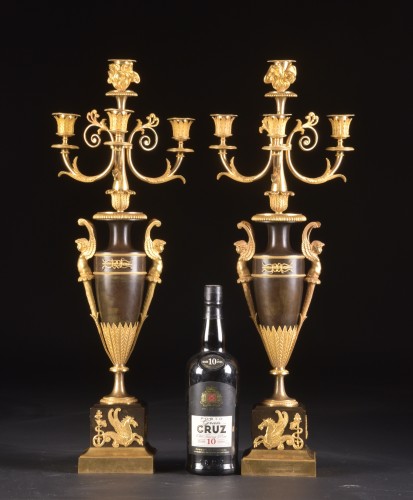 XIXe siècle - Paire de grands candélabres Empire à fonction de vases ou bougeoirs