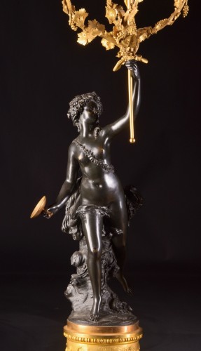 Grand ensemble trois pieces en bronze avec bacchantes - Mora Antiques