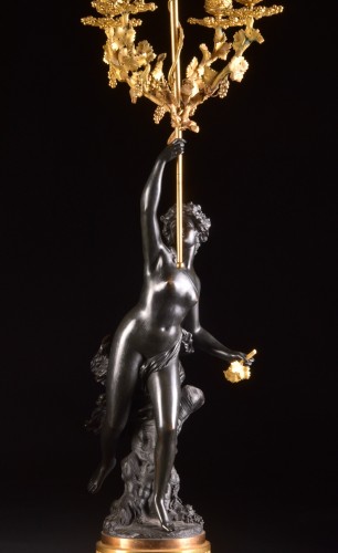 XIXe siècle - Grand ensemble trois pieces en bronze avec bacchantes