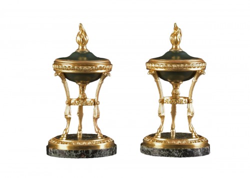  French Napoleon III Gilt and Green Bronze Potpurri / Cassolettes