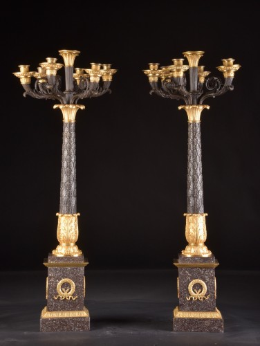 Large candelabra with Porphyry - Lighting Style Restauration - Charles X