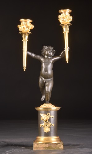 Ppaire de candélabres Empire en bronze doré et patiné - Mora Antiques