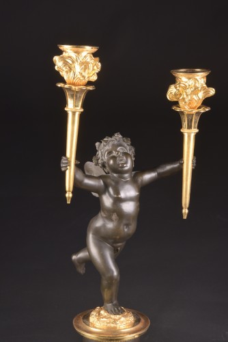 Ppaire de candélabres Empire en bronze doré et patiné - Empire