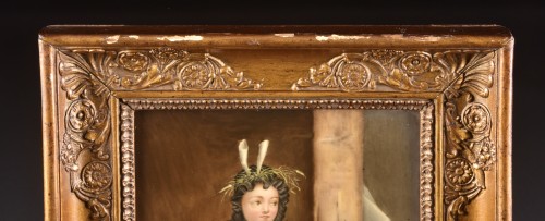 Plaque en porcelaine peinte à la main dans un cadre en bois d'origine - Napoléon III