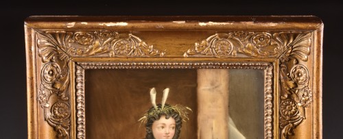Hand-painted porcelain plaque in wooden original frame - Napoléon III