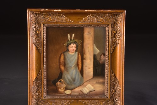 Napoléon III - Hand-painted porcelain plaque in wooden original frame