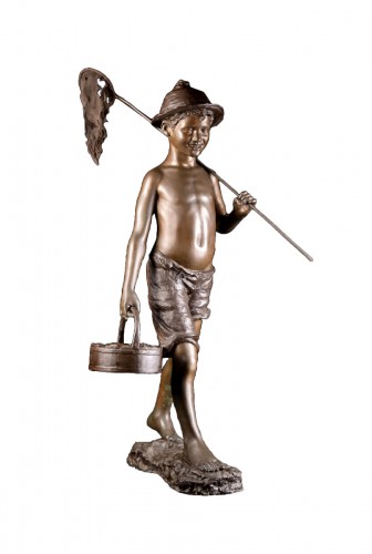 Giovanni de Martino (1870-1935, large bronze figure Fischerjunge
