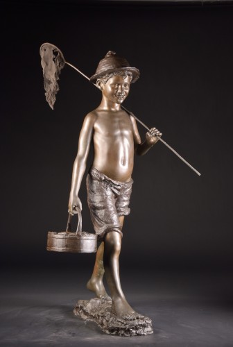 Antiquités - Giovanni de Martino (1870-1935, large bronze figure Fischerjunge